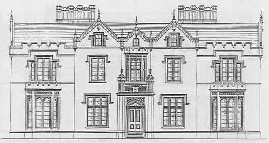 Gothic mansion design plans from the 1800s  front elevation and